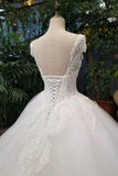 New Arrival Wedding Dresses A-Line Scoop Neck Tulle Lace Up With Beads