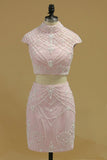 Two-Piece Sheath Homecoming Dresses High Neck With Beads