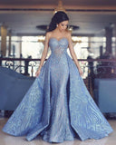 Elegant Blue Long Sleeve Mermaid Appliques Long Prom Dresses, Party Dresses STA15161