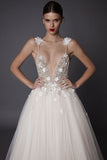 Tulle Spaghetti Straps Wedding Dresses A Line With Beads And Handmade
