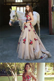 Long Prom Dresses Sweetheart Sweep Train A Line Embroidery Prom Dress Sexy Evening