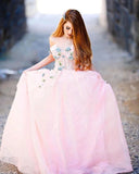 Princess Ball Gown Sweetheart Pink One Shoulder Prom Dresses, Quinceanera Dresses STA15296