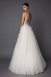 Tulle Spaghetti Straps Wedding Dresses A Line With Beads And Handmade