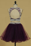 Two-Piece Scoop A Line Homecoming Dresses Tulle With Beading Open