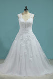 Wedding Dresses A-Line High Neck Court Train Satin With Applique Covered