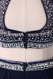 Two-Piece Halter Beaded Bodice Homecoming Dresses A Line Open Back