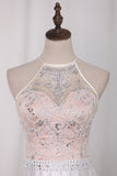 New Arrival Spaghetti Straps Tulle With Beading A Line Prom