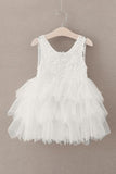 Cute Round Neck White Flower Girl Dresses Open Back Tulle Wedding Party Dresses STA15136
