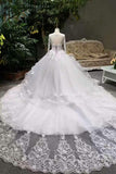 New Arrival Wedding Dresses Tulle Scoop Neck With Appliques And Handmade Flowers Lace Up Long