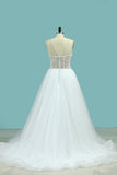 A Line Spaghetti Straps Wedding Dresses Beaded Bodice Tulle Court