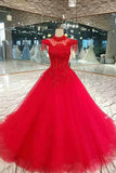 Gorgeous Red Wedding Dress Special Price High Neck Floor Length Lace