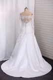 Wedding Dresses A Line Long Sleeves Boat Neck With