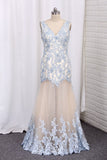 Sexy V Neck Low Back Prom Dress Tulle Embellished With Beaded Applique