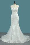 Mermaid Straps Open Back Wedding Dresses With Applique And