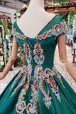 New Prom Dresses Short Sleeves Ball Gown Lace Up Back With