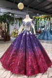 Ball Gown Ombre Sparkly Long Sleeve Sequins Prom Dresses, Quinceanera Dresses STA15066