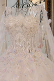 Scoop Neck New Arrival Luxury A Line Wedding Dresses Tulle With Beads And