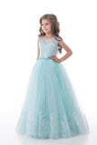 Scoop With Applique And Sash Tulle A Line Floor Length Flower