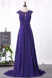 Scoop Prom Dresses A Line Chiffon With Ruffles