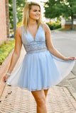 A-Line Short Two Pieces Homecoming Dress Tulle V