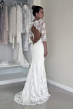 Mermaid Scoop Wedding Dresses 3/4 Length Sleeves Lace Open