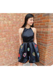 Two Piece Halter Backless Black Homecoming Dress With