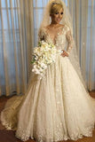 Luxury New Style V-Neck A-Line Wedding Dress Long Sleeves With Bow