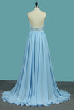A Line Chiffon Halter Prom Dresses With Applique And Slit Sweep