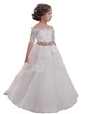 Ball Gown Off-the-Shoulder Short Sleeves Sash/Ribbon/Belt Tulle Flower Girl Dresses TPP0007570