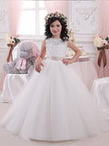 Ball Gown Scoop Sleeveless Sash/Ribbon/Belt Tulle Floor-Length Flower Girl Dresses TPP0007542
