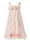 A-Line/Princess Sleeveless Straps Hand-Made Flower Chiffon Tea-Length Flower Girl Dresses TPP0007552