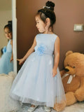 A-Line/Princess Tulle Hand-Made Flower Scoop Sleeveless Ankle-Length Flower Girl Dresses TPP0007547