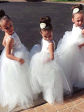 Ball Gown Jewel Sleeveless Floor-Length Tulle Flower Girl Dresses TPP0007544