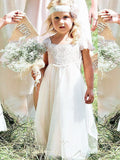 A-line/Princess Square Short Sleeves Lace Floor-Length Chiffon Flower Girl Dresses TPP0007564