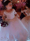 Ball Gown Tulle Applique Long Sleeves Scoop Floor-Length Flower Girl Dresses TPP0007559