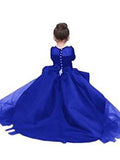 Ball Gown Scoop Long Sleeves Sash/Ribbon/Belt Sweep/Brush Train Satin Flower Girl Dresses TPP0007557