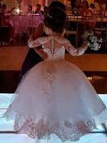 Ball Gown Tulle Applique Long Sleeves Scoop Floor-Length Flower Girl Dresses TPP0007559