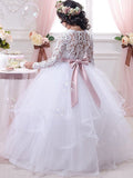 Ball Gown Jewel Long Sleeves Lace Floor-Length Tulle Flower Girl Dresses TPP0007554