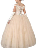 Ball Gown Off-the-Shoulder Sleeveless Applique Floor-Length Tulle Flower Girl Dresses TPP0007569