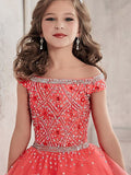 Ball Gown Off-the-Shoulder Sleeveless Beading Floor-Length Tulle Flower Girl Dresses TPP0007563