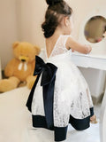 A-Line/Princess Lace Bowknot Scoop Sleeveless Ankle-Length Flower Girl Dresses TPP0007548