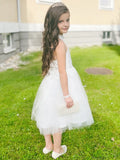 A-Line/Princess Tulle Lace Halter Sleeveless Knee-Length Flower Girl Dresses TPP0007550