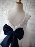 A-line/Princess Scoop Sleeveless Bowknot Tea-Length Lace Flower Girl Dresses TPP0007556