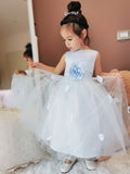 A-Line/Princess Tulle Hand-Made Flower Scoop Sleeveless Ankle-Length Flower Girl Dresses TPP0007547