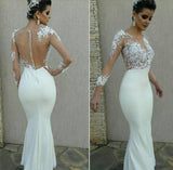 New Arrival Satin Wedding Dresses Mermaid Scoop With Appliques And Pearls Long